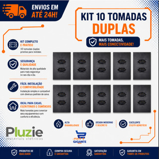 Kit 10 Tomada Dupla 10a Com Placa Presta fosco 4x2 Pluzie 1° Linha