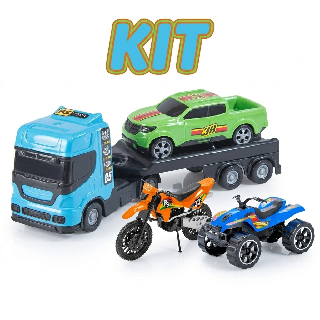 Kit Moto Motocross de Trilha 25cm + Caminhão Reboque + Carro + Quadriciclo ou Caminhão Reboque unitário