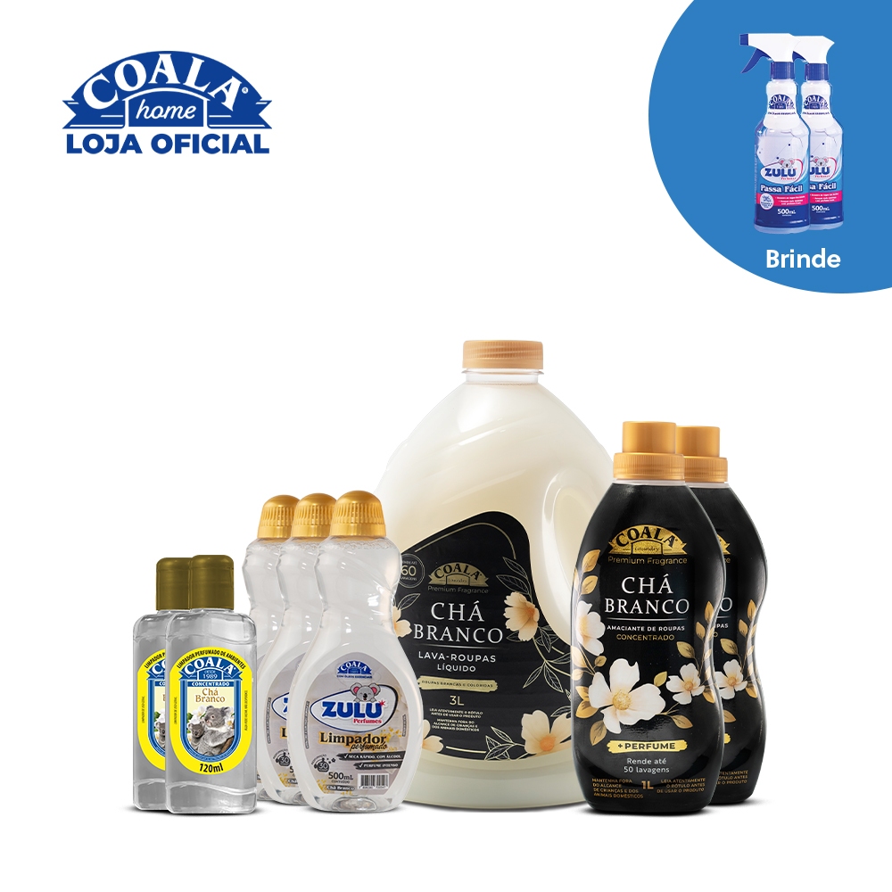 Kit Coala Mega Limpeza Perfumada Chá Branco + Brinde 2 Passa Fácil Zulu Perfumes Brinde
