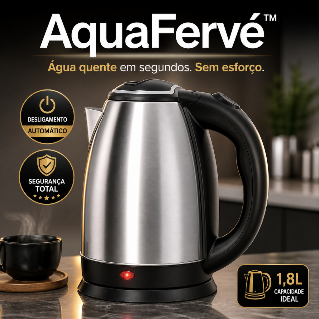 Chaleira Elétrica Inox 1,8L 110V Ferve Rápido, Prática e Segura, Desligamento Automático