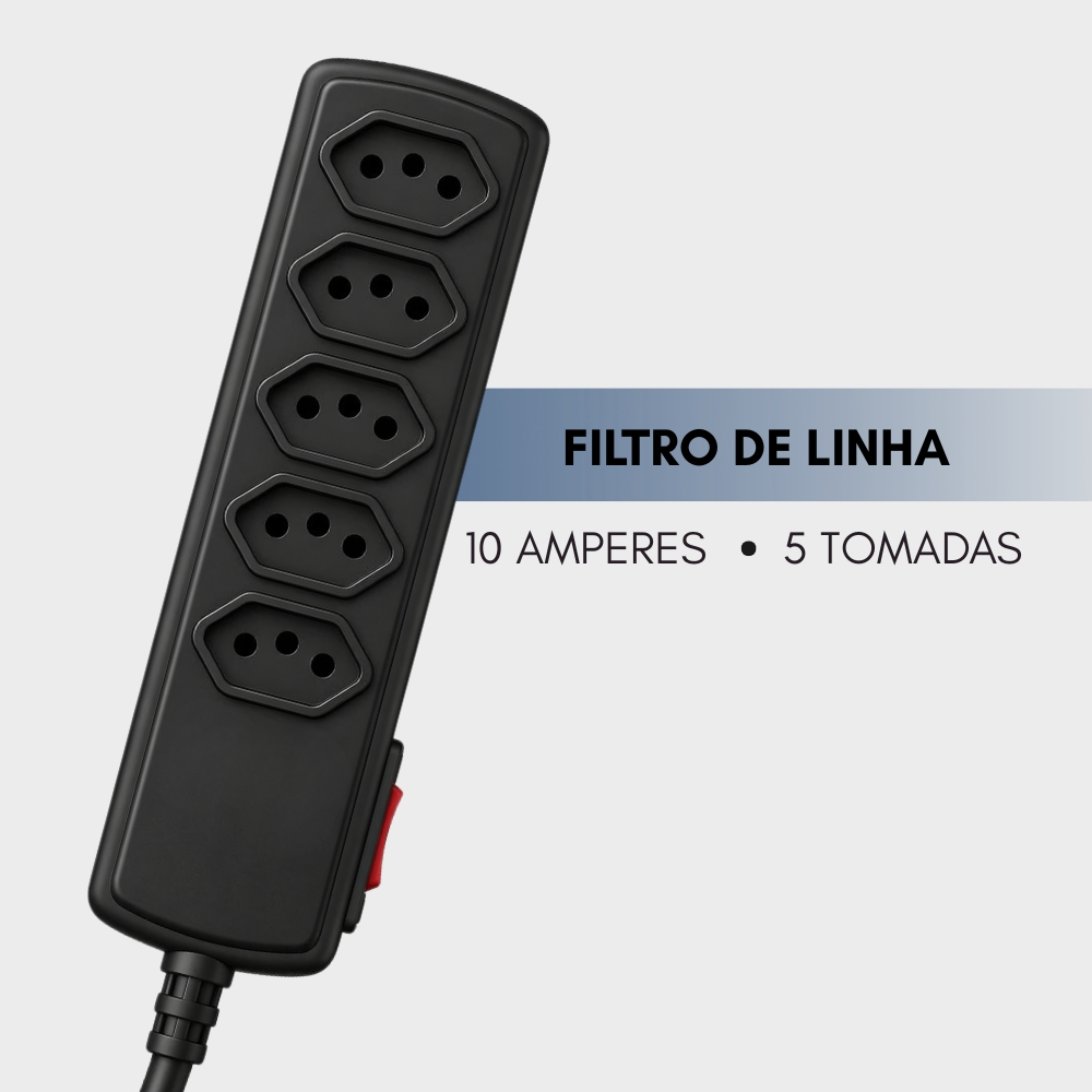 Filtro de linha régua 5 tomadas DPS protetor contra surtos elétricos 3 Metros bivolt Plug 90 Graus
