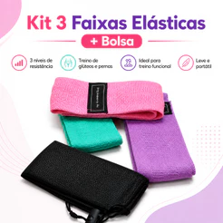Kit 3 Faixas Elásticas de Resistência + Bolsa | Treino Glúteos, Pernas e Funcional