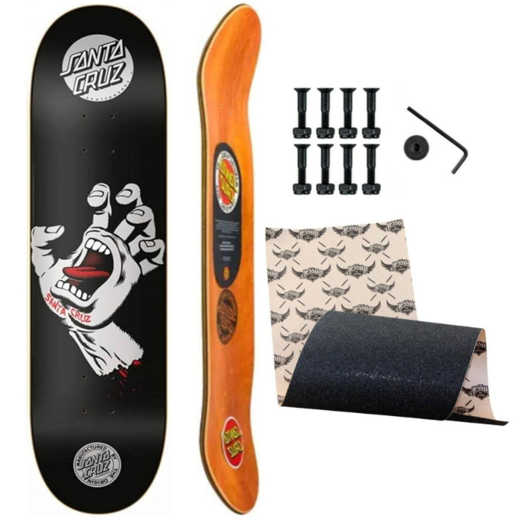 Shape Santa Cruz 8.5 Powerlyte Fibra de vidro + Lixa Jessup + Parafuso de base