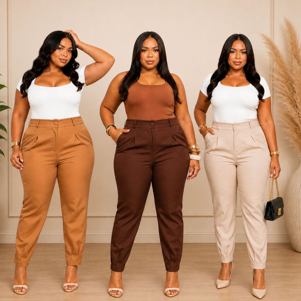 Calça Feminina Plus Size Cenoura Alfaiataria Premium Cintura Alta  Com Zíper é Botão - Envio Rápido