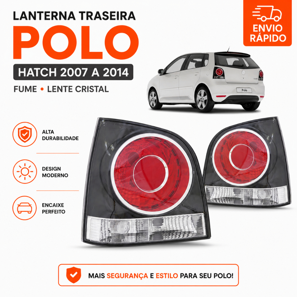 Lanterna Traseira Volkswagen Polo Hatch 2007 A 2014 Fume Lente Cristal