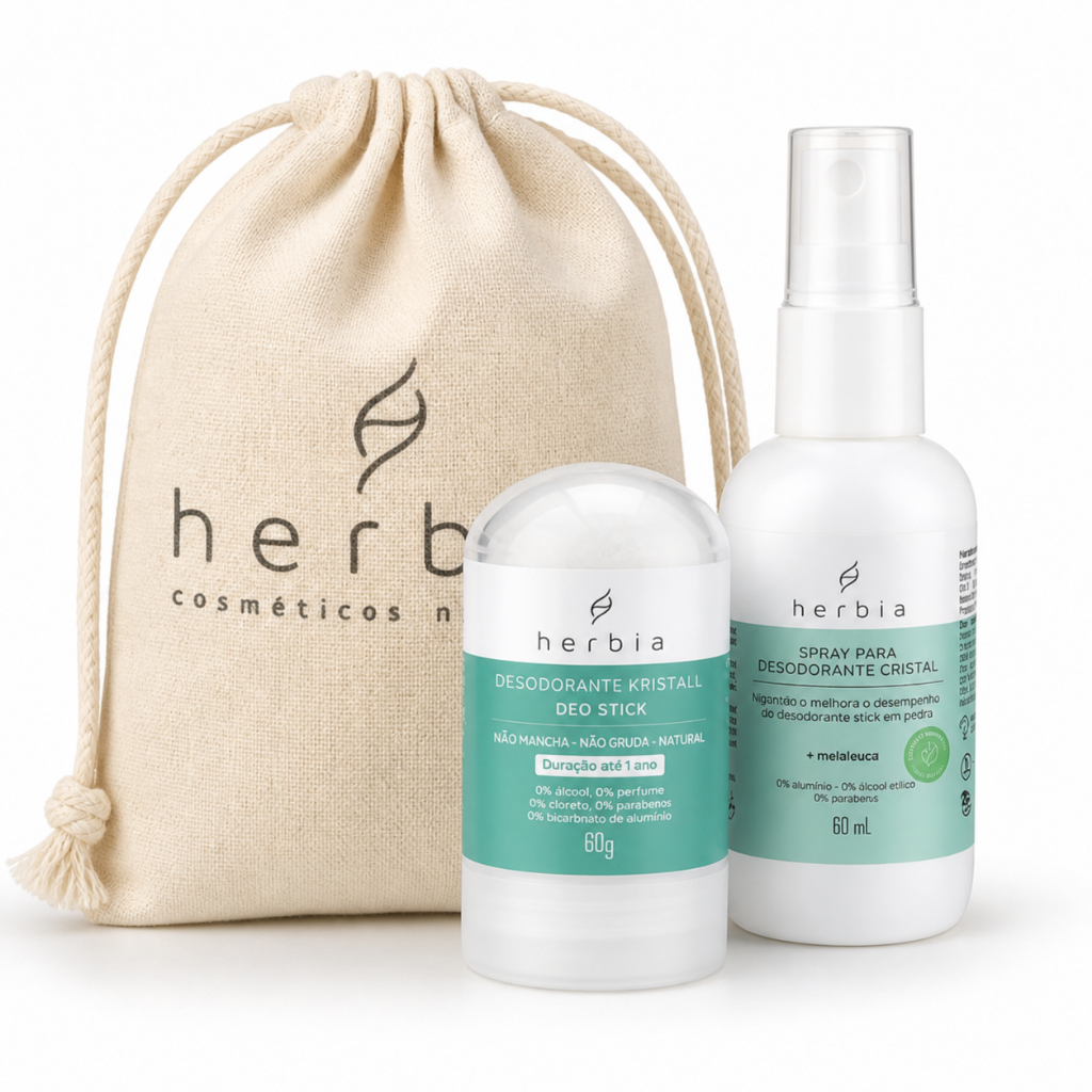 Kit Desodorante Kristall 60g + Spray de Melaleuca + EcoBag Herbia Cristal bolsa