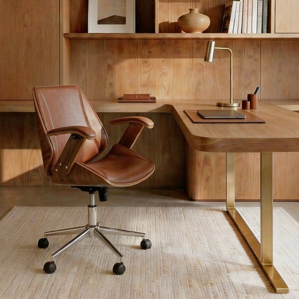 Cadeira de Escritório Ergonômica Giratória Couro Paris Diretor Office Marrom