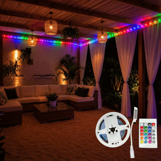 Fita LED RGB 5m 12V 3528 Colorida com Controle Remoto Bivolt Luz Decorativa com ou sem Fonte