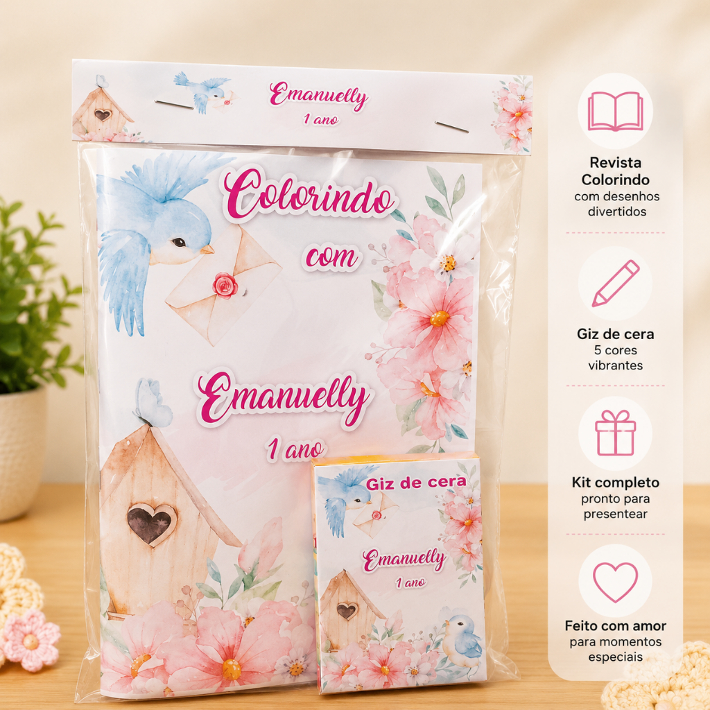 Kit Colorir E Giz De Cera Jardim Encantado Personalizado lembrancinha 10x15