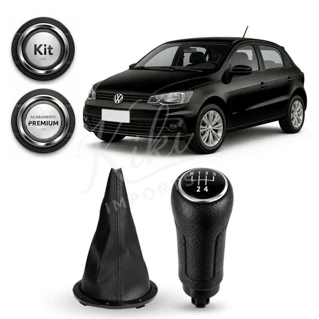 Kit Manopla e Coifa De Câmbio Gol, Fox, Voyage e Saveiro Couro Ecológico Premium