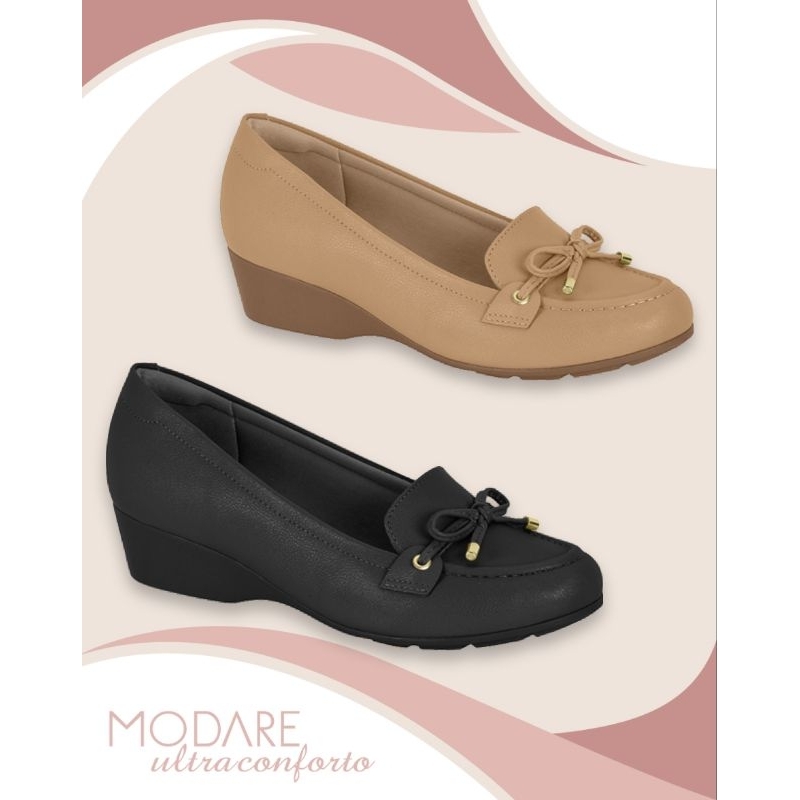 Sapato Mocassim MODARE Salto Anabela Original Ortopédico Esporão Confortável Casual Laço 7014.288