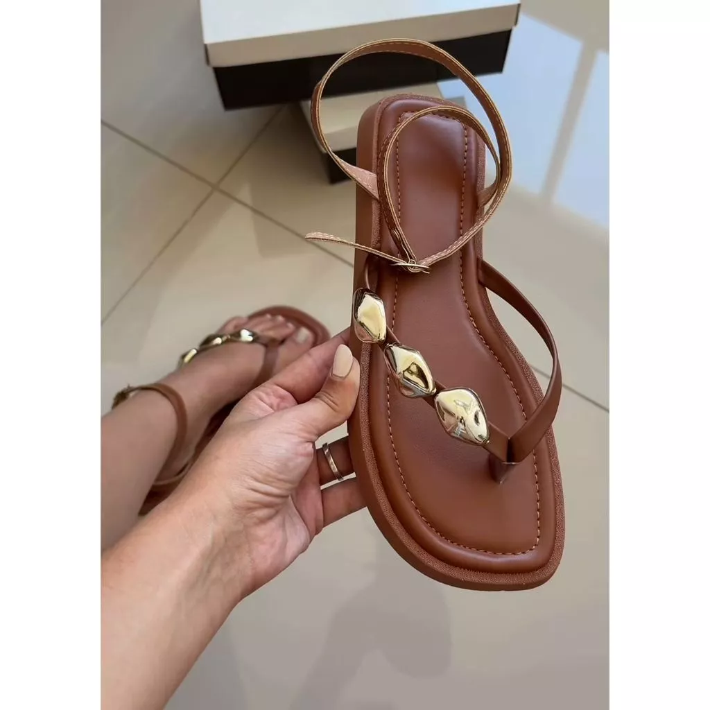 Sandália Feminina Rasteira Flatform com Pedrarias Verão Confortável Moderna Casual Pedrarias — imagem 1
