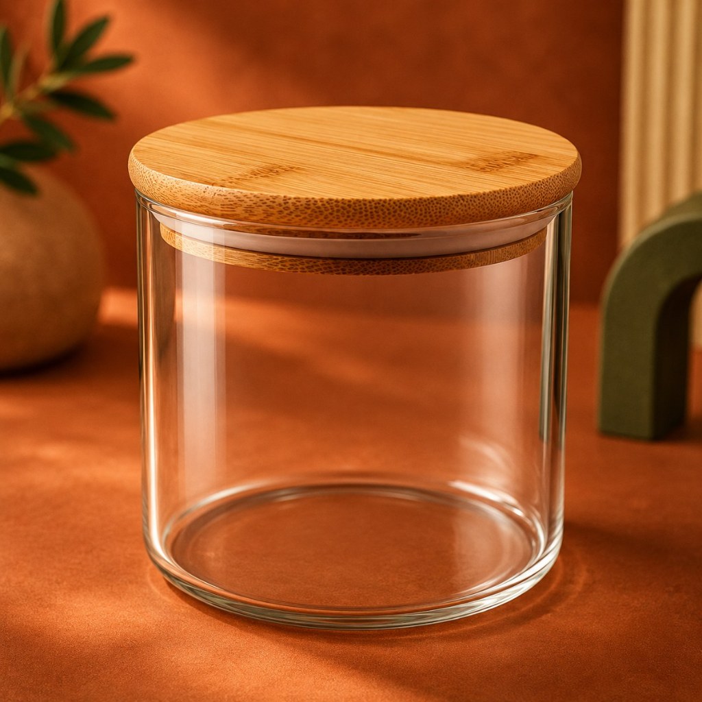 Pote Hermético 800ml Vidro Borossilicato com Tampa de Bambu Organizador Cozinha, mantimentos e grãos transparente