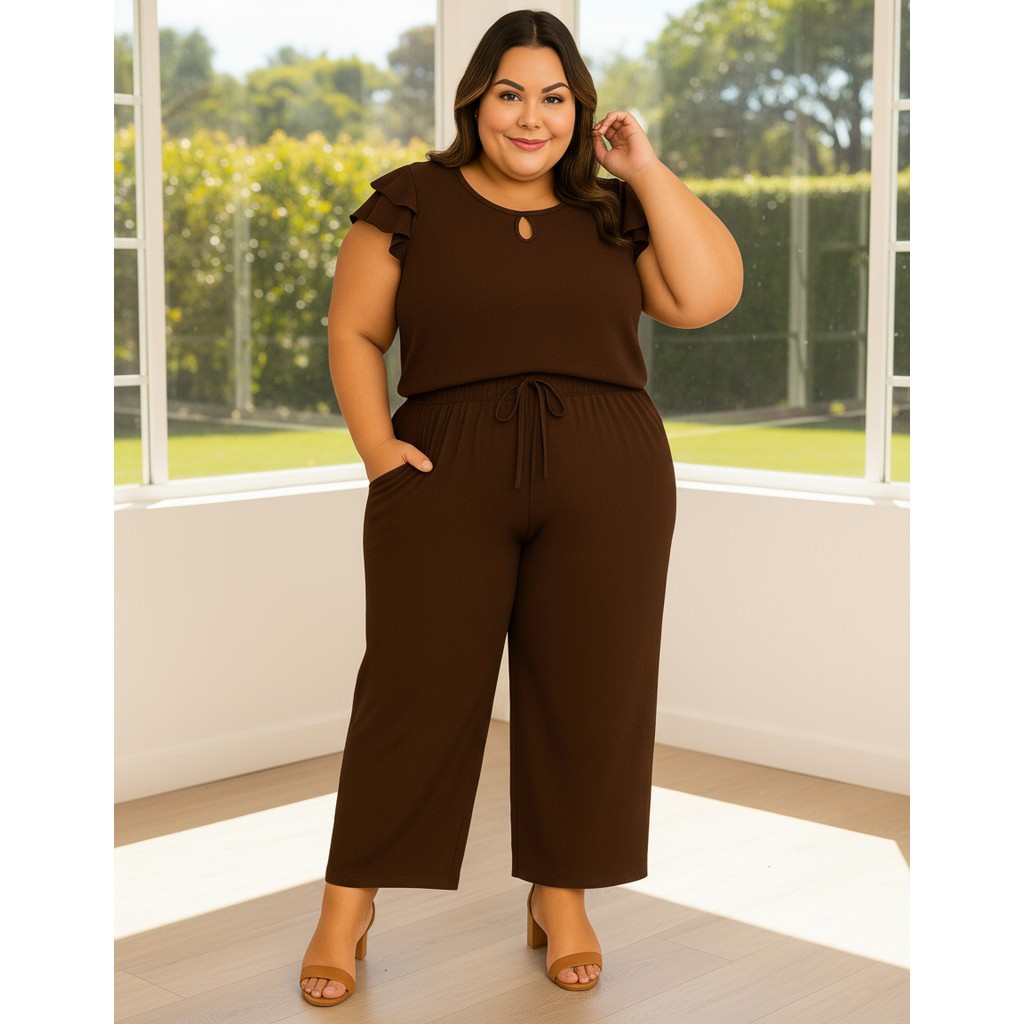 Conjunto Feminino Plus Size Casual Blusa E Calça Com Bolsos