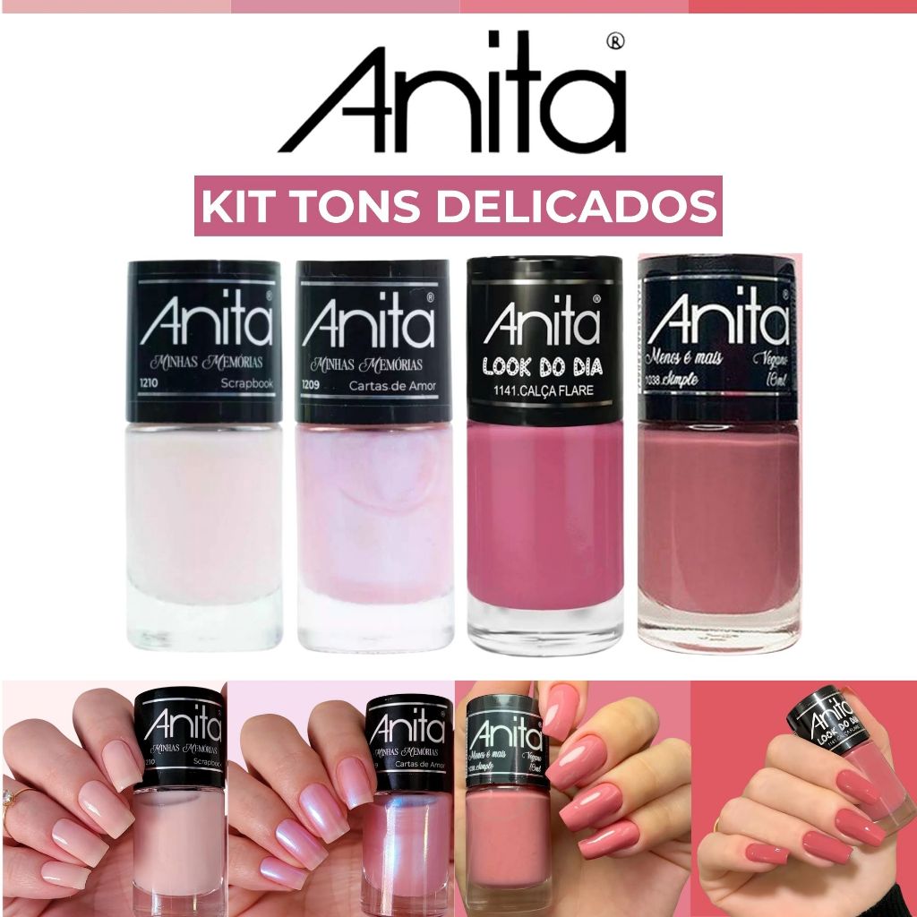 Kit Esmaltes Anita Tons Nude e Rosa Cremoso Esmaltes Atacado 10ml Manicure