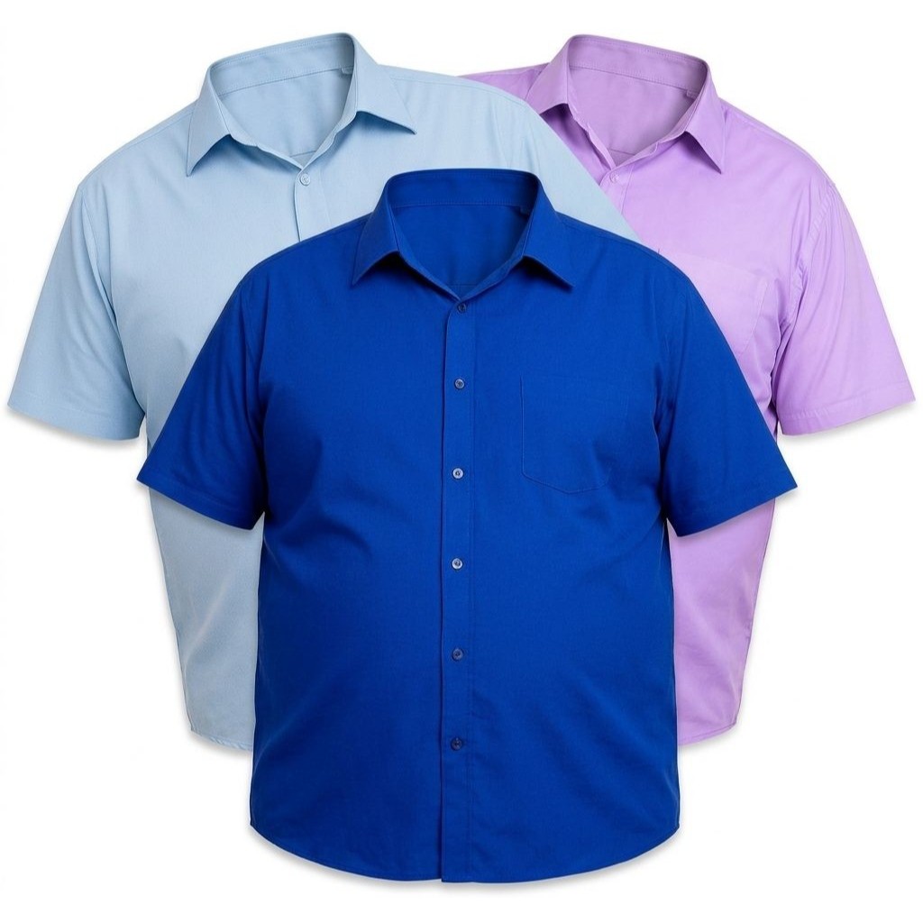 Kit 3 Camisa Social Manga Curta Masculina Pluz Size Não Amassa Com Bolso