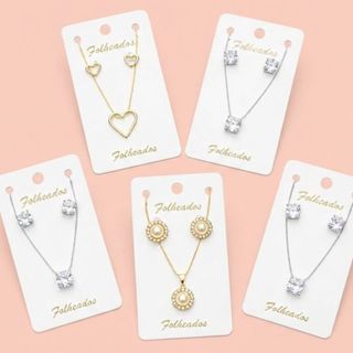 Kit Luxo Feminino 1 Colar + 2 Brincos Pérola Cravejada Folheado Ouro 18K Antialérgico Não Escurece