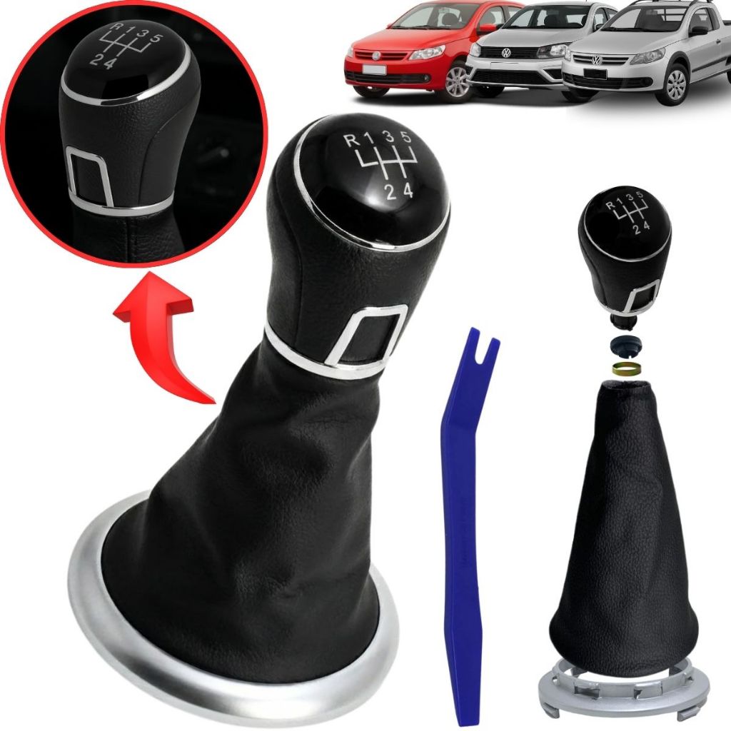 Manopla Bola De Cambio Com Coifa Marcha Ré Para VW Gol, Saveiro e Voyage 2009 a 2019 Todos
