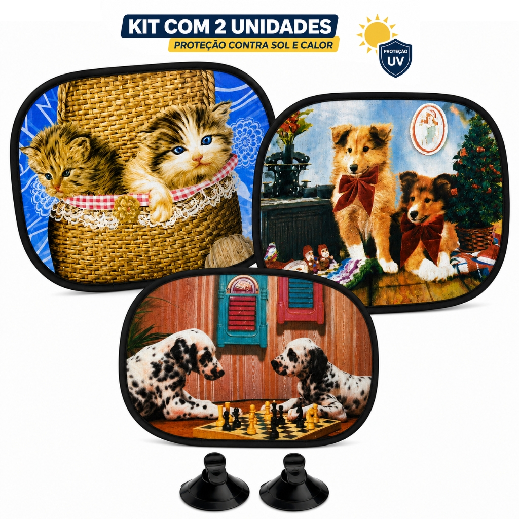 Kit 2x Protetor Solar Tela Dobrável Para Vidro Lateral Carro Universal Com Ventosa