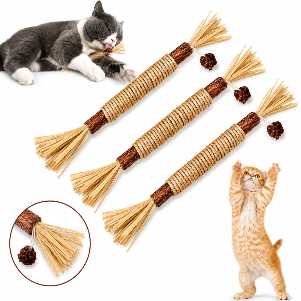 Vara Pet Catnip Brinquedo Gatos Bastão Interativo Natural Palitos Sticks Mastigáveis