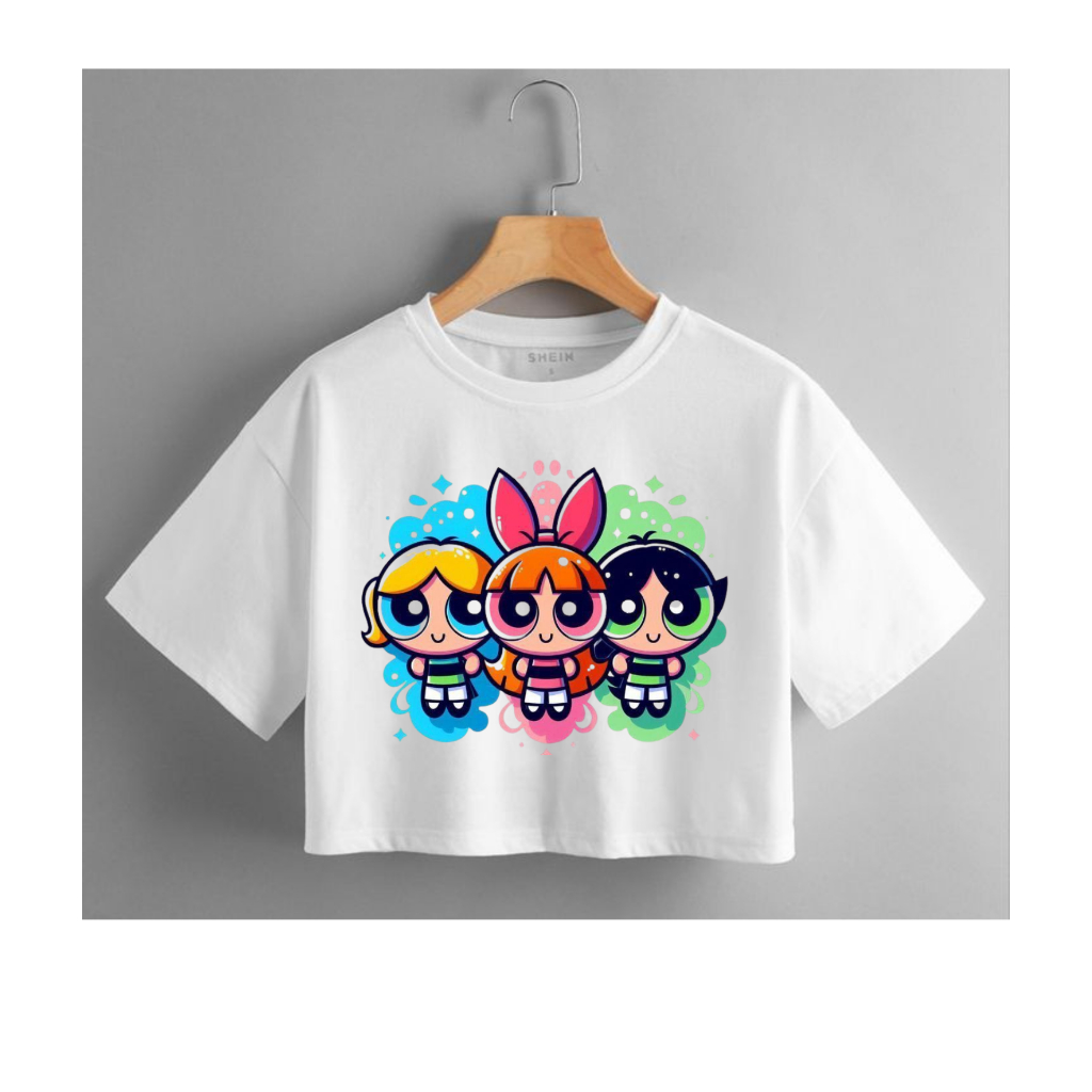 Cropeed Meninas Super Poderosas Blusinha Feminina Leve e Confortável Camisa Docinho Lindinha Florzinha E Docinho Desenho