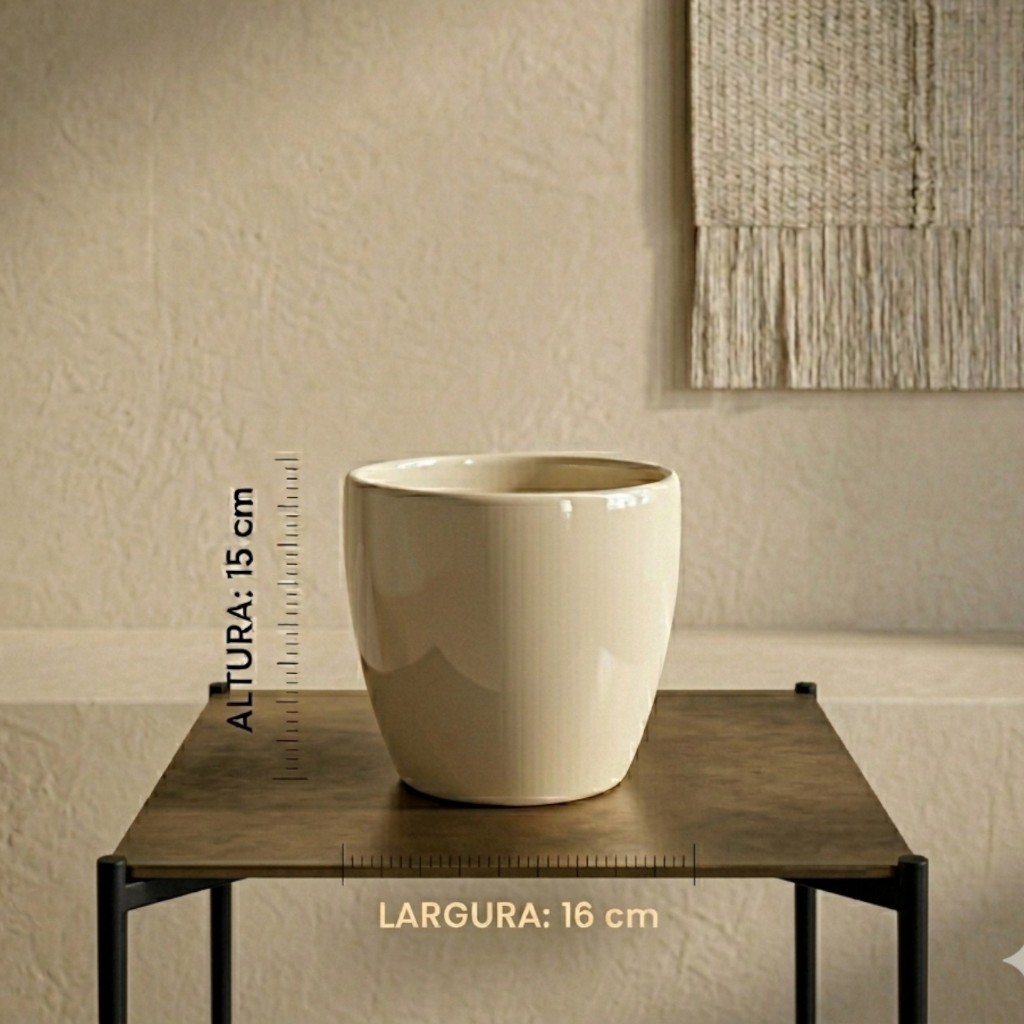 Vaso Decorativo Cachepot em Cerâmica Genoa Textura Marfim Premium Casa Luxuosa Interior