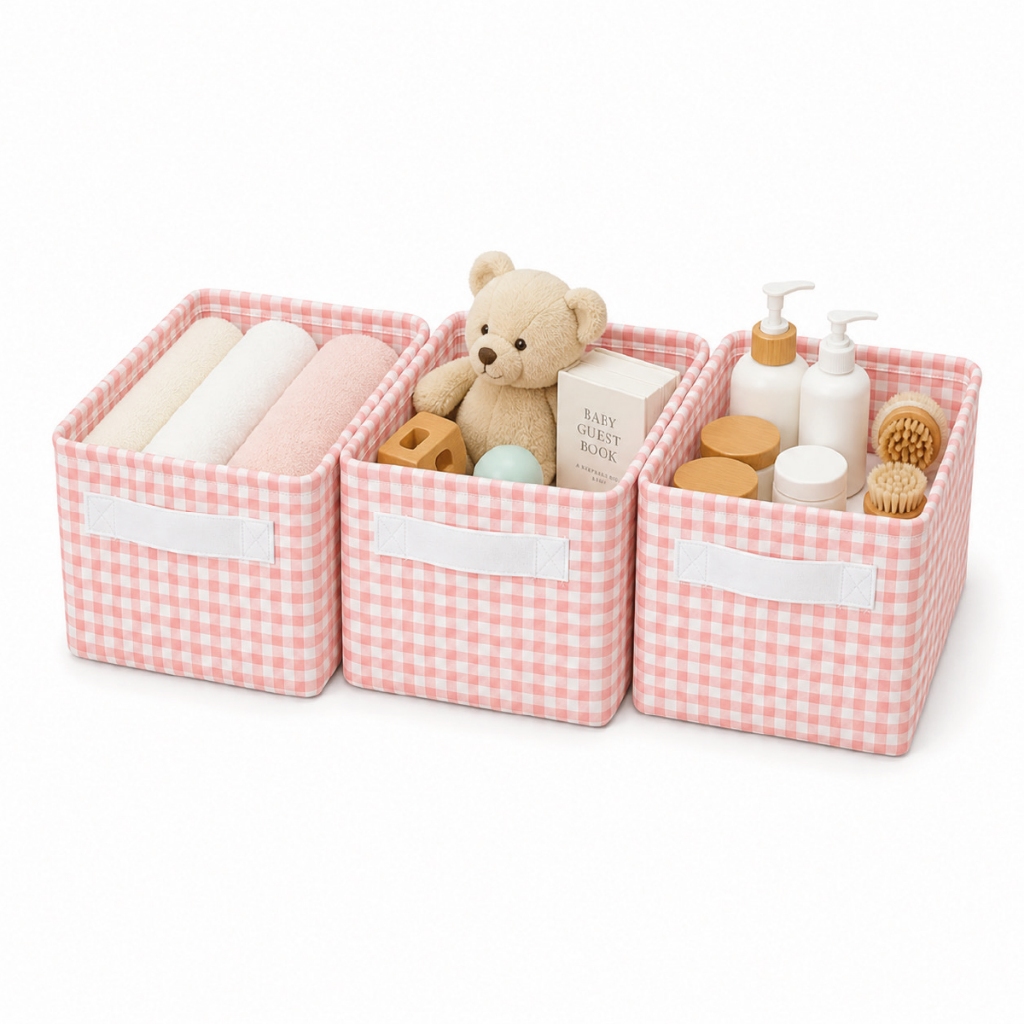 Kit 3 un. Caixa Cesto Organizador Dobrável Linho Organizador De Nicho Roupas Brinquedos | ROSA