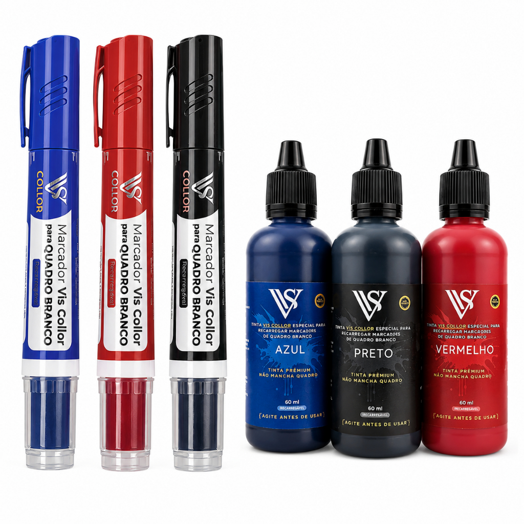 kit Tinta Premium Para Pincel De Quadro de Escola Lousa 3 Frasco 60ML+ 3 Pincel Maracador Canetão