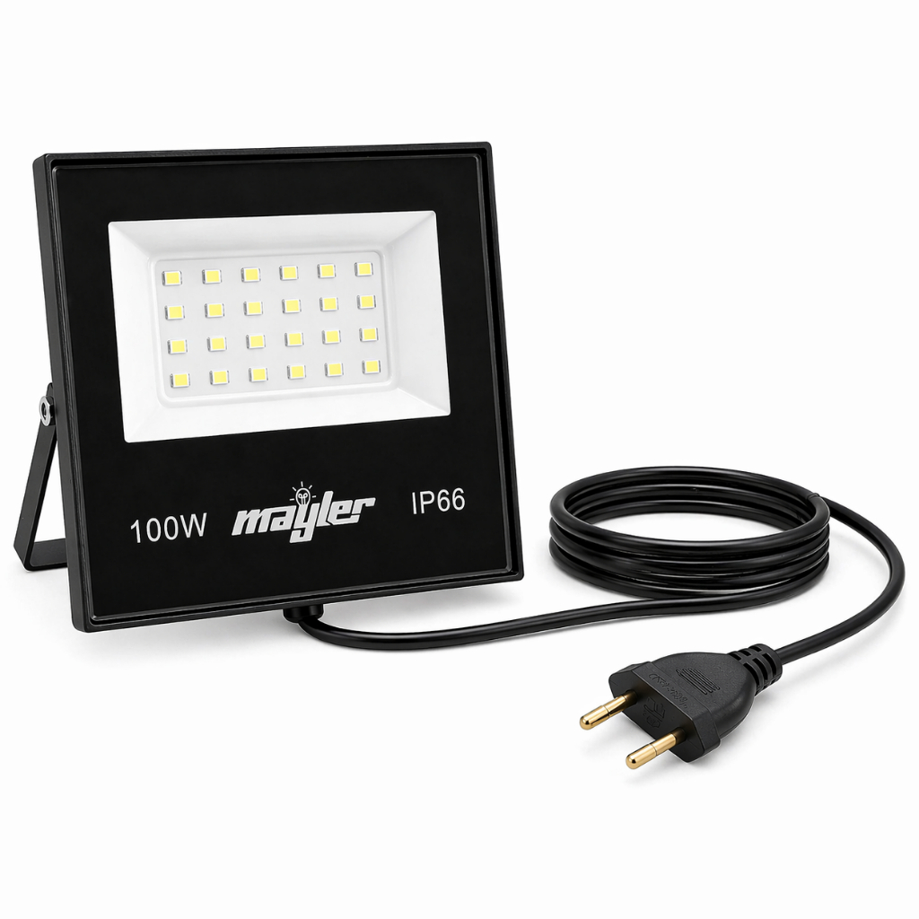 Holofote Led smd 100w com tomada 10a e cabo 1 metro pronto para uso luz branco frio
