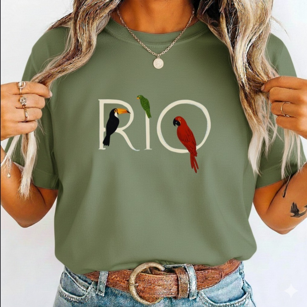 Camiseta 100% Algodão Estampa Rio Lançamento Blusa Feminina Tendência Casual Básica