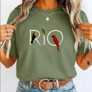 Camiseta 100% Algodão Estampa Rio Lançamento Blusa Feminina Tendência Casual Básica
