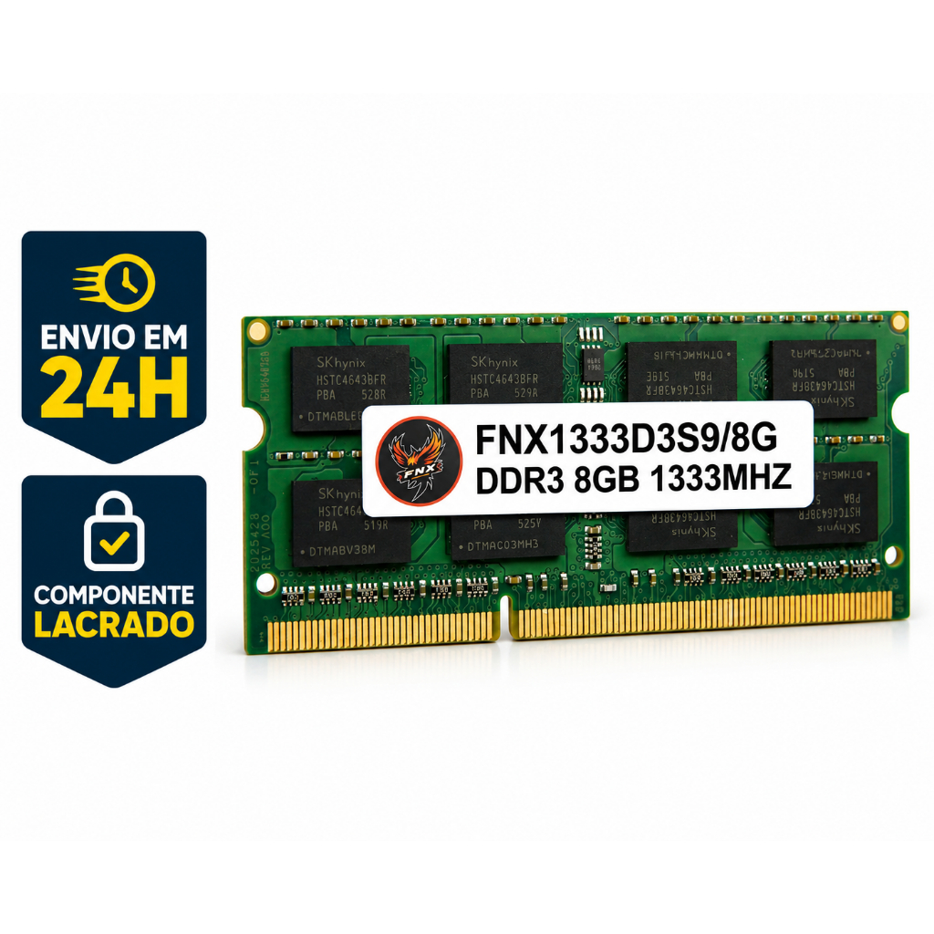 MEMÓRIA RAM NOTEBOOK 8GB DDR3 1333MHz SODIMM - NOVA LACRADA - UPGRADE NOTEBOOK - COMPATÍVEL DELL / LENOVO / HP