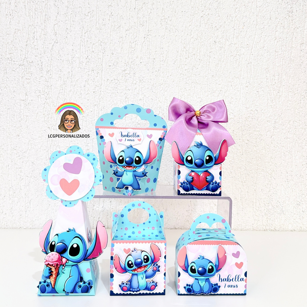 Kit Caixas Personalizadas Stitch | Personalizados Festa Infantil Luxo 3D | Lembrancinhas