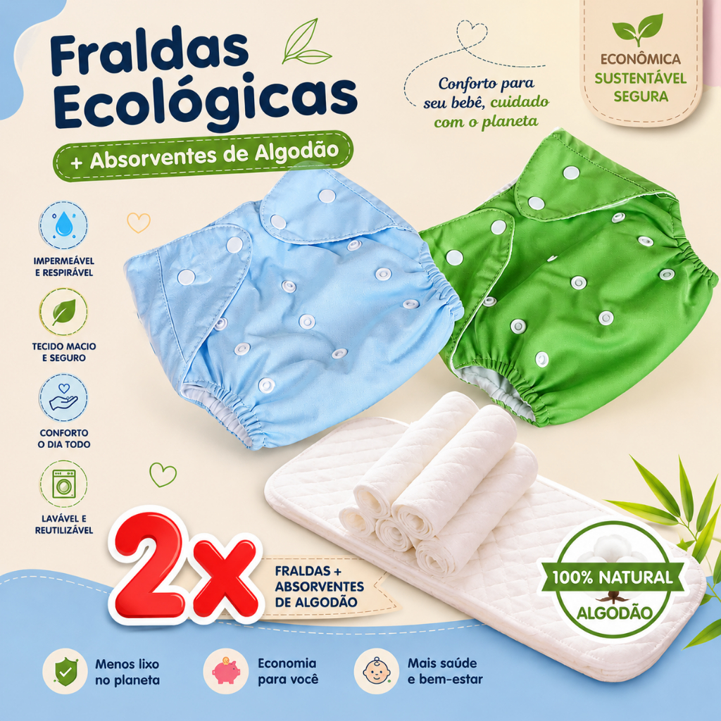 Fralda Ecológica Reutilizável e Ajustável