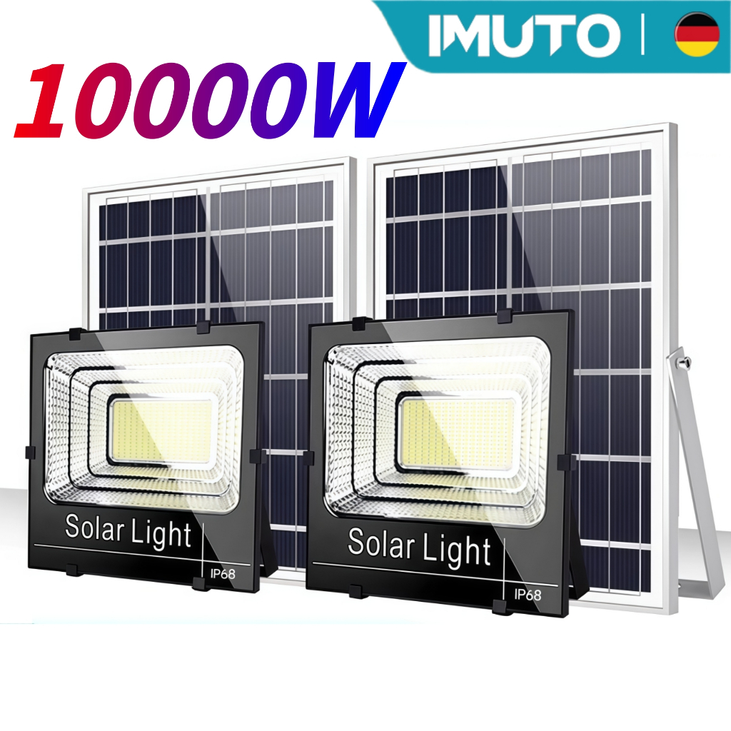 Refletor Solar LED 10000W IP69 Prova D’Água Luz Externa Super Forte com Painel Solar e Bateria
