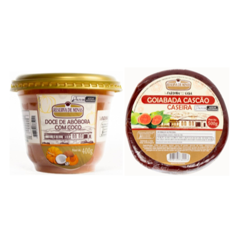 Doce de Abóbora com Coco 400g + GOIABADA CASCAO 500g Reserva de Minas
