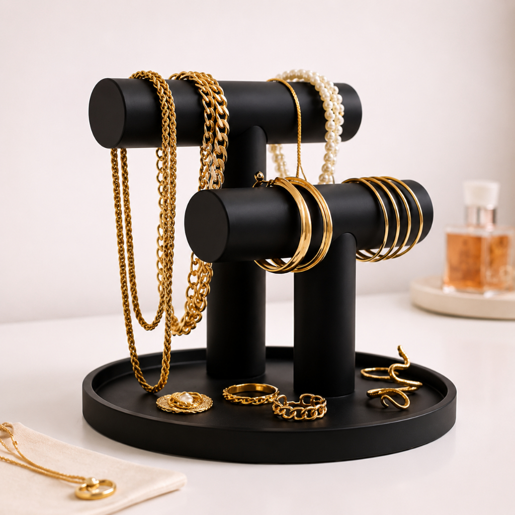 Suporte Porta Joias Expositor Organizador Bijuterias Colares Pulseiras Anéis Luxo Mesa Decorativo