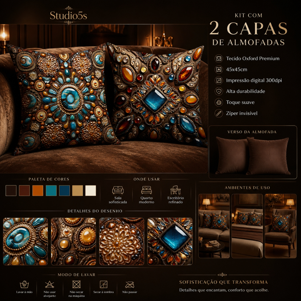 Imagem Exclusivo kit 2 Capas de Almofadas Mandalas Meditação Proteção Sorte Sala Quarto Studio Quarto Sala