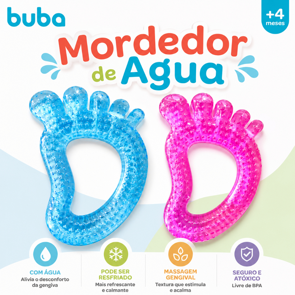 Mordedor de água Buba Bebê Gelado Refrigerável Menino e Menina Azul e Rosa