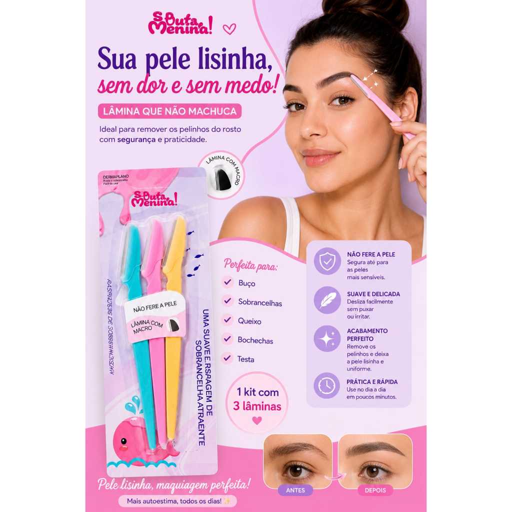 kit de laminas para aparar sobrancelhas e rosto que nâo fere a pele  ideal para skicare pele lisinha perfeita