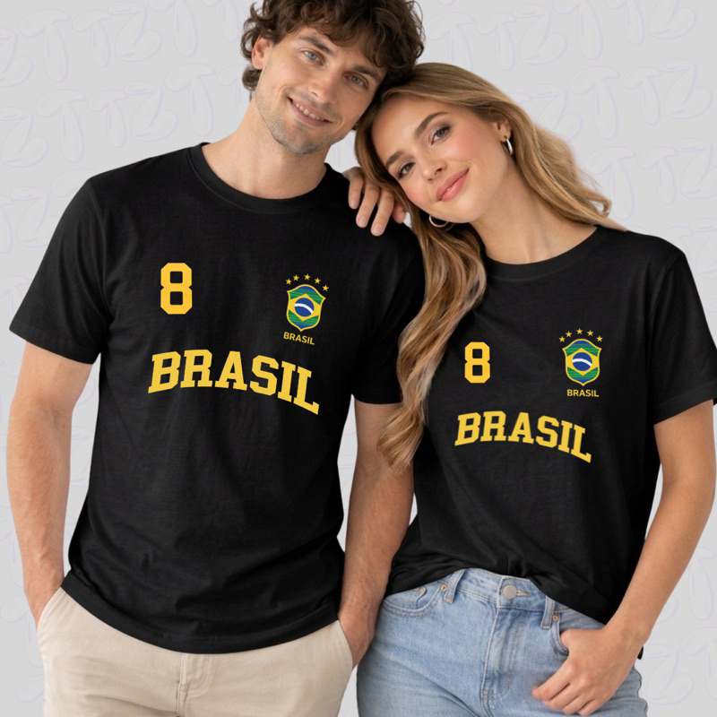 Kit 2 Camisetas Casal Do Brasil Personalizada com o Nome Tshird Copa Camisa Masculina Futebol Brasileiro