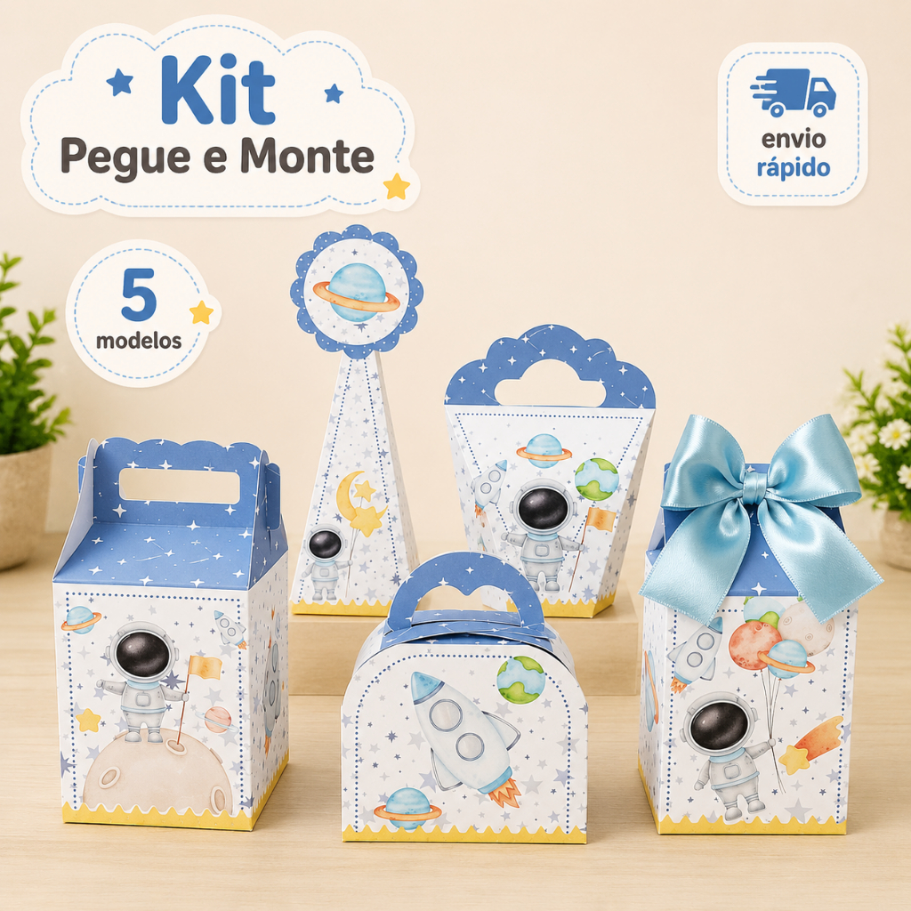 Kit Festa Astronauta Menino Caixinha Personalizada C NOME Pegue E Monte Decoração Festa Lembrancinha