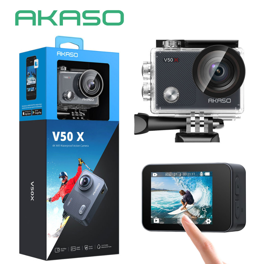 Câmera Ação AKASO V50X 4K30fps Tela Touch 2.0" EIS 2.0 Wi-Fi Controle Remoto