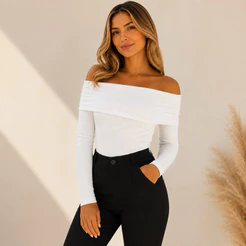 Blusa Ciganinha Feminina Canelada Ombro a Ombro Manga Longa — Confortável, Ajuste Perfeito e Alta Elasticidade