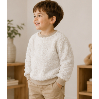 Blusa Infantil Pelúcia Manga Longa Off-white Moda kids**&