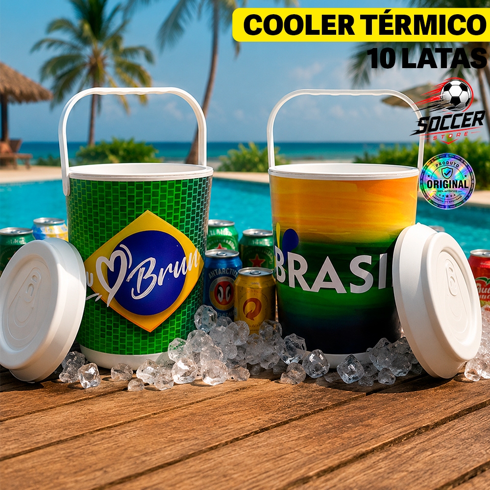 Cooler Térmico Brasil Seleção 6L Porta 10 Latas Cerveja Bebida Gelada Copa do Mundo Presente Time