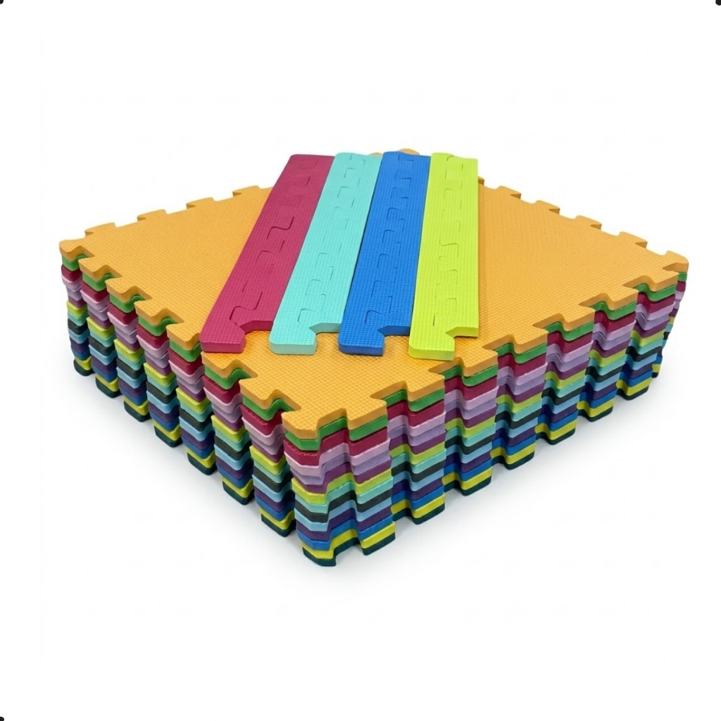 Kit 16 Peças Tatame Modular EVA 50x50cm 10mm Infantil Academia Piso Protetor Colorido Chão Tapete