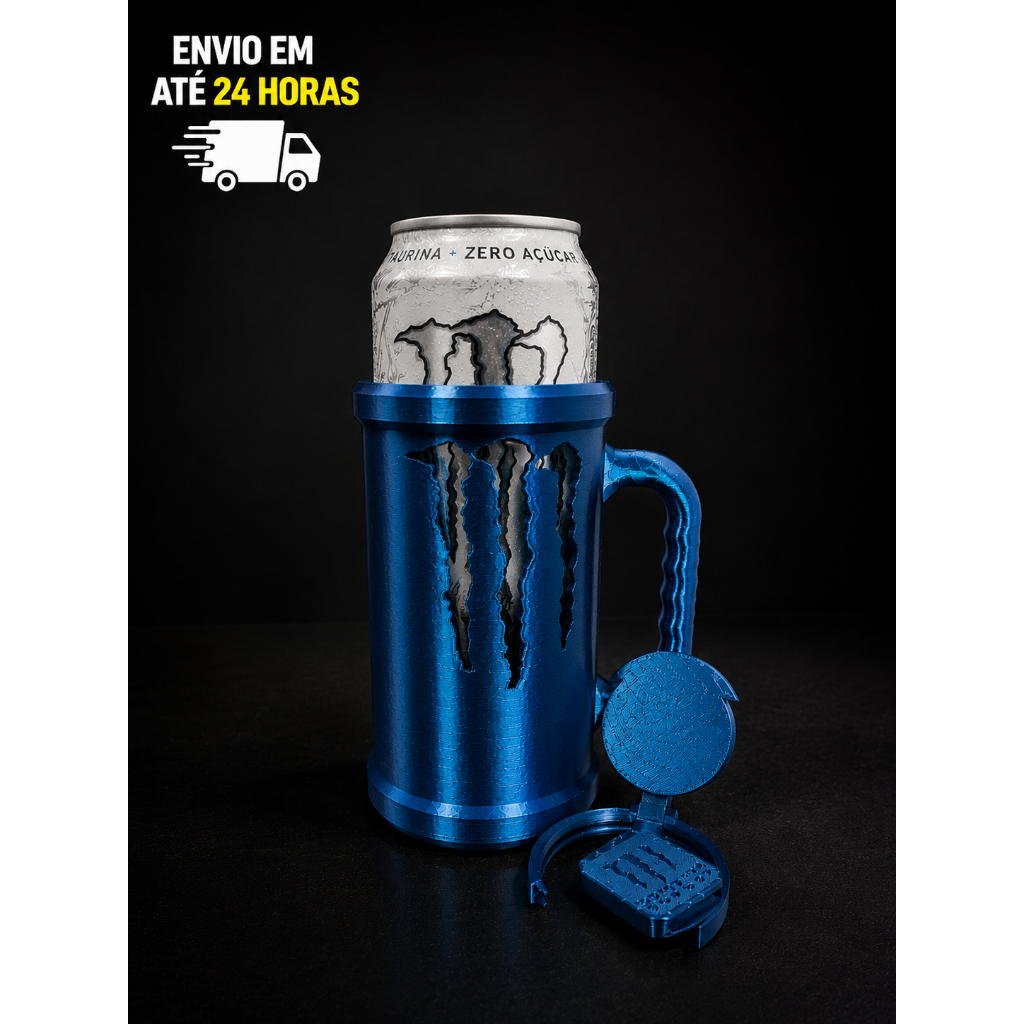 Caneca porta lata de Energético 473ml+tampa de proteção + abridor de lata Personalizável Com Nome