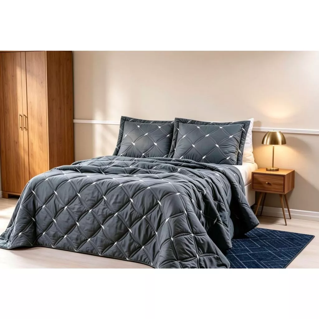 Cobre Leito Dupla Face Casal/Queen 3 Peças Micro Percal Macio Luxo – Colcha Reversível Premium + Porta Travesseiros — imagem 1
