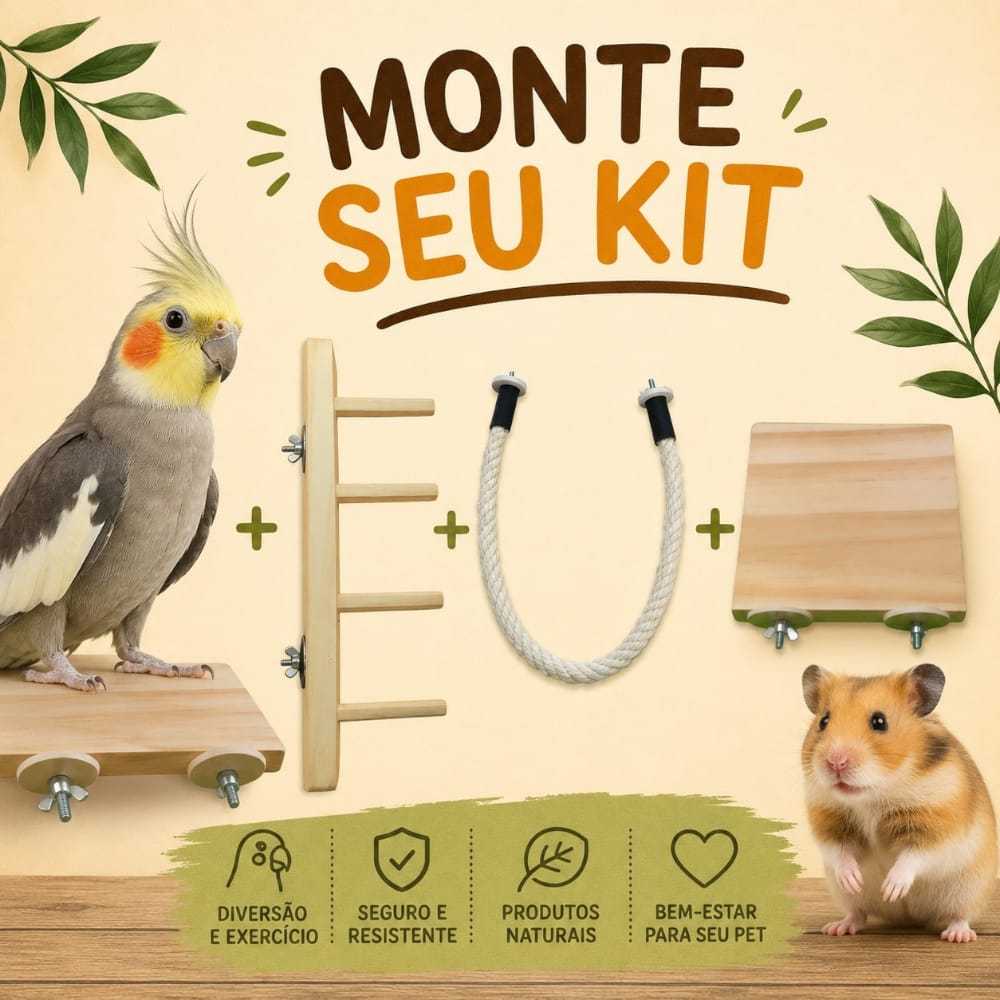 Kit Poleiro Premium para Calopsita, Agapornis, Hamster e Gerbil | Monte Seu Kit